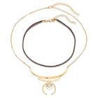 Faux Suede Choker & Crescent Bar Necklace Set, Women's, Gold