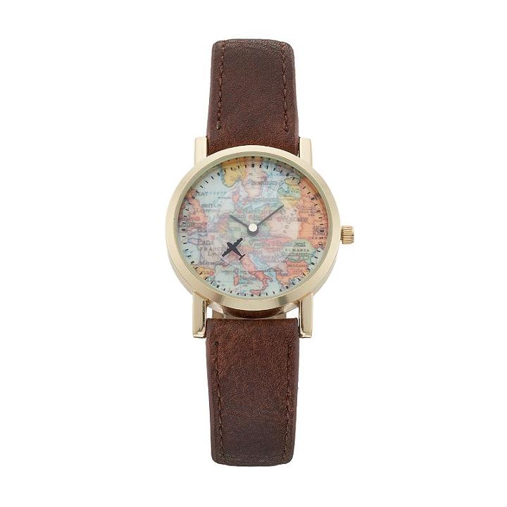 Vivani Women's European Map & Airplane Watch, Size: Small, Brown
