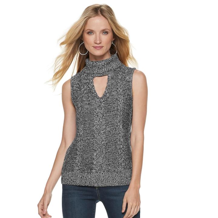 Women's Jennifer Lopez Marled Sleeveless Turtleneck Sweater, Size: Medium, Light Grey