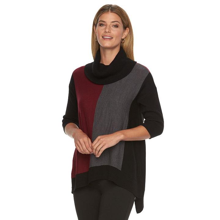 Women's Dana Buchman Colorblock Cowlneck Sweater, Size: Medium, Dark Pink