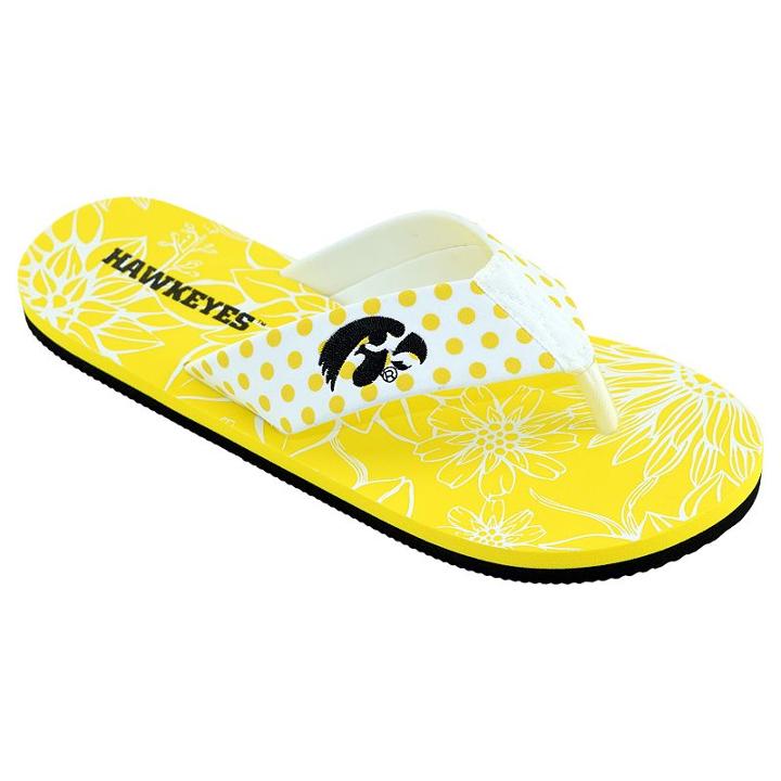 Women's College Edition Iowa Hawkeyes Floral Polka-dot Flip-flops, Size: Xl, White
