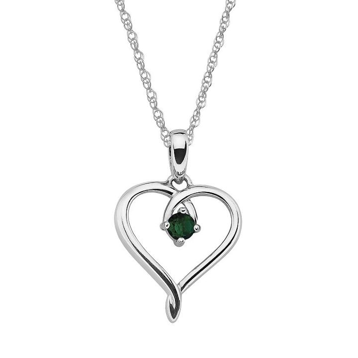 Sterling Silver Lab-created Emerald Openwork Heart Pendant, Women's, Size: 18, Green