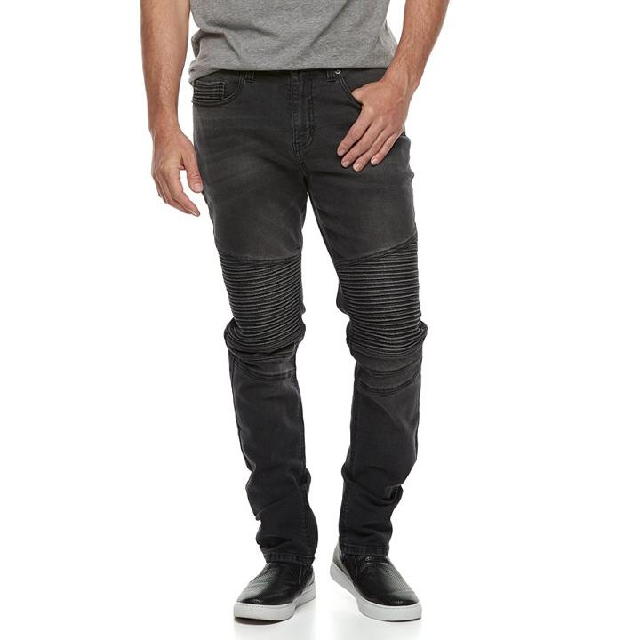 Men's Hollywood Jeans Slim-fit Clifton Moto Jeans, Size: 34x32, Black
