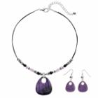 Plus Size Beaded Teardrop Pendant Necklace & Drop Earring Set, Women's, Purple