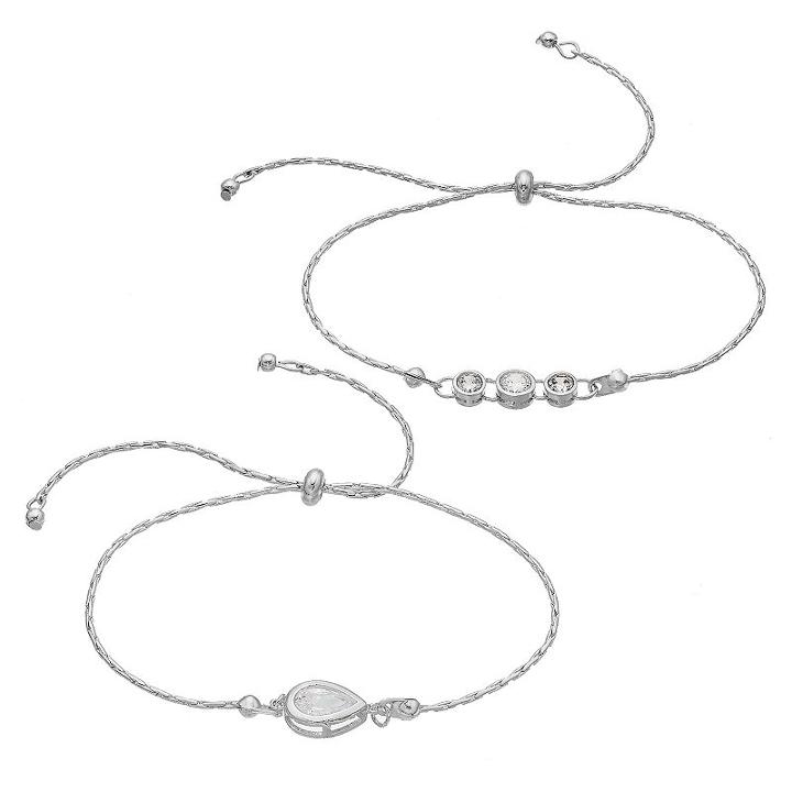 Lc Lauren Conrad Round & Teardrop Stone Slipknot Bracelet Set, Women's, Silver