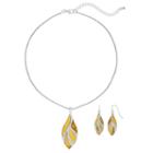Glittery Yellow Leaf Pendant Necklace & Drop Earring Set, Women's