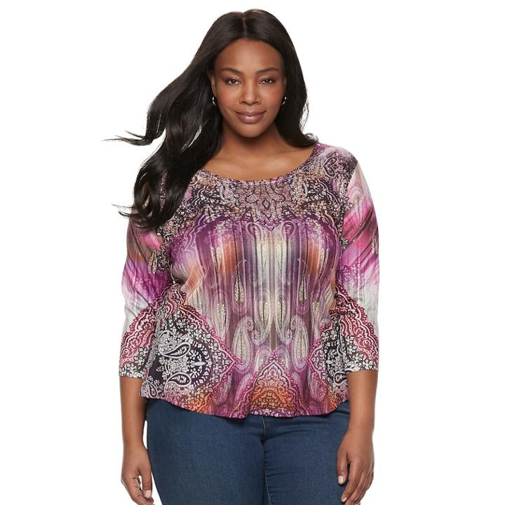 Plus Size World Unity Embellished High-low Tee, Women's, Size: 3xl, Pink