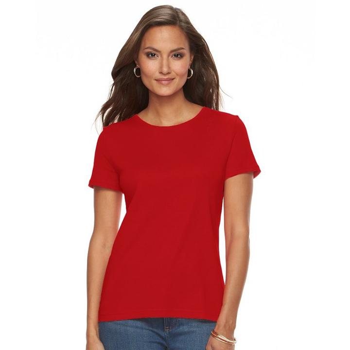 Women's Croft & Barrow&reg; Essential Crewneck Tee, Size: Medium, Med Red