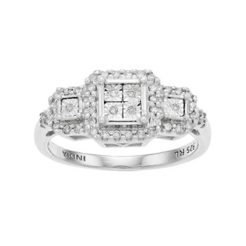 Everlasting Diamonds Sterling Silver 1/5 Carat T.w. Diamond Square Cluster 3-stone Ring, Women's, Size: 7, White