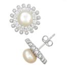 Sterling Silver Freshwater Cultured Pearl & Cubic Zirconia Starburst Earrings, Women's, White