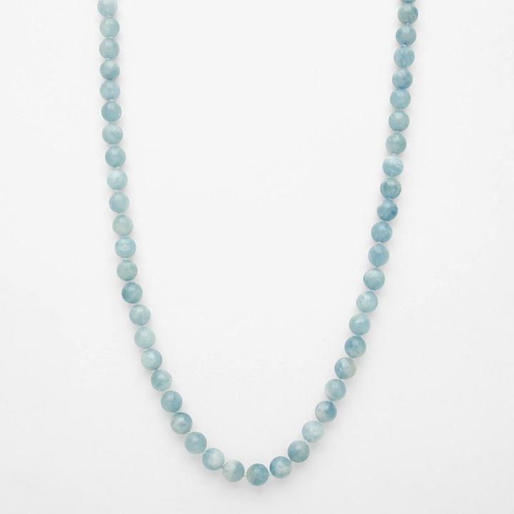 Sterling Silver Aquamarine Bead Long Necklace, Women's, Size: 24, Blue