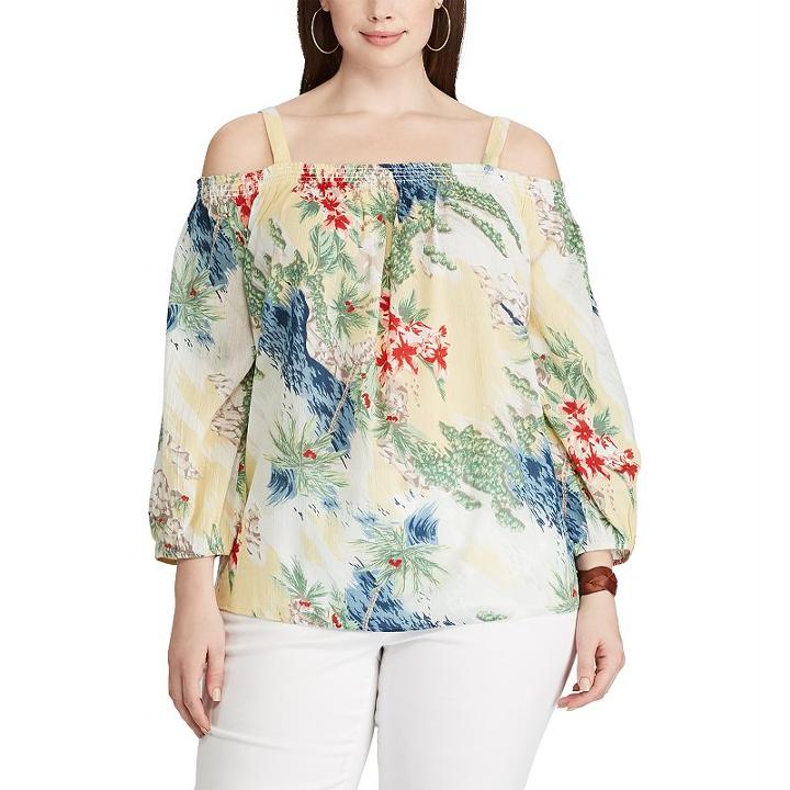 Plus Size Chaps Tropical Off-the-shoulder Top, Women's, Size: 3xl, Pink Ovrfl