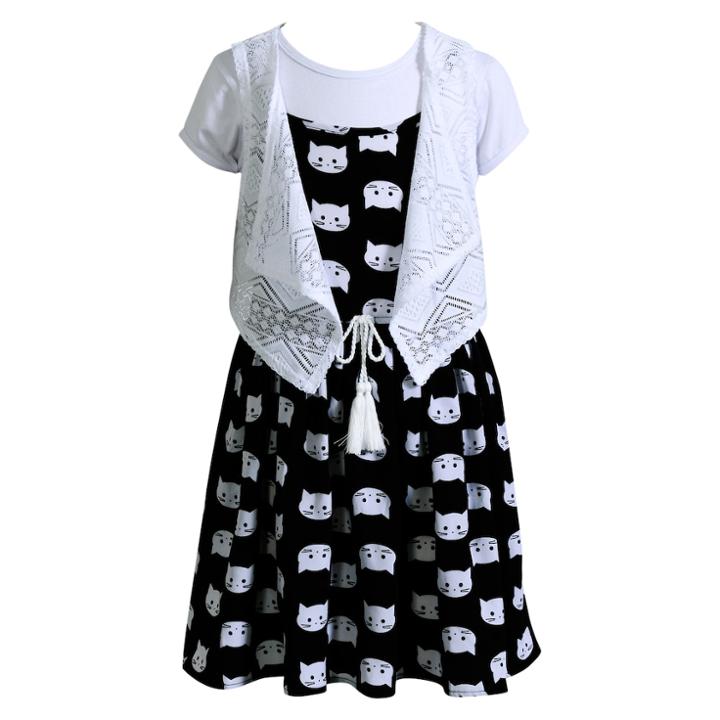 Girls 4-6x Youngland Dress, Tee & Vest Set, Size: 4, White
