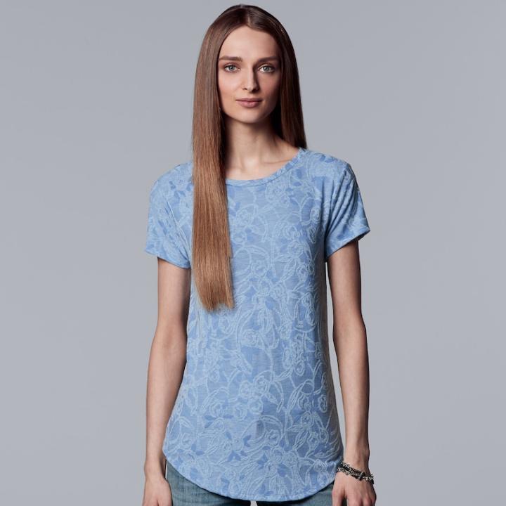 Women's Simply Vera Vera Wang Essential Floral Tee, Size: Large, Blue (navy)