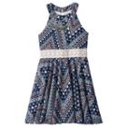 Girls 7-16 Knitworks Printed Lace Trim Halter Skater Dress With Necklace, Girl's, Size: 7, Blue (navy)