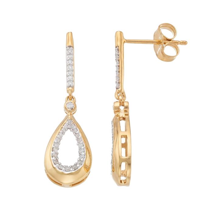 14k Gold Over Silver 1/5 Carat T.w. Diamond Teardrop Earrings, Women's, White