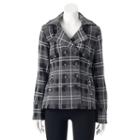 Women's Sebby Hooded Fleece Plaid Double-breasted Peacoat, Size: Small, Grey