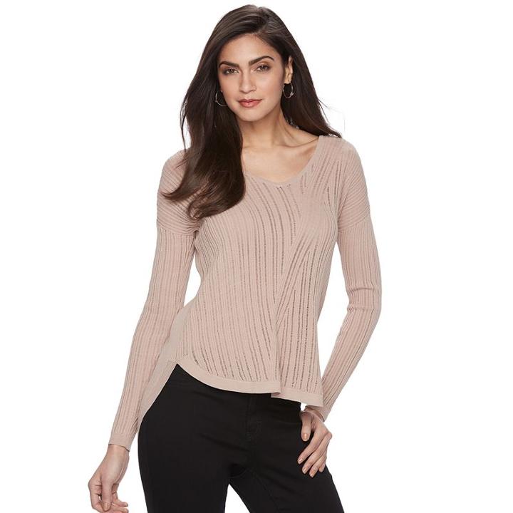 Women's Jennifer Lopez Ribbed V-neck Sweater, Size: Large, Light Pink