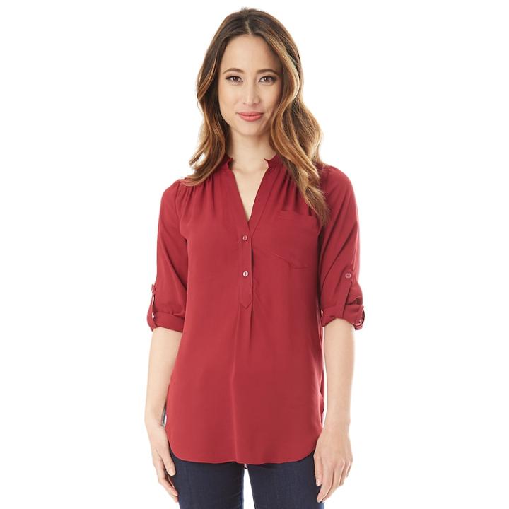 Juniors' Iz Byer Roll-tab Popover Top, Teens, Size: Xl, Purple