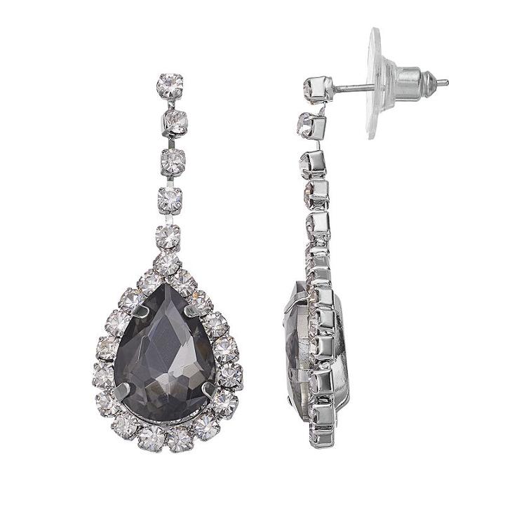 Simulated Crystal Halo Black Teardrop Earrings, Women's, Oxford