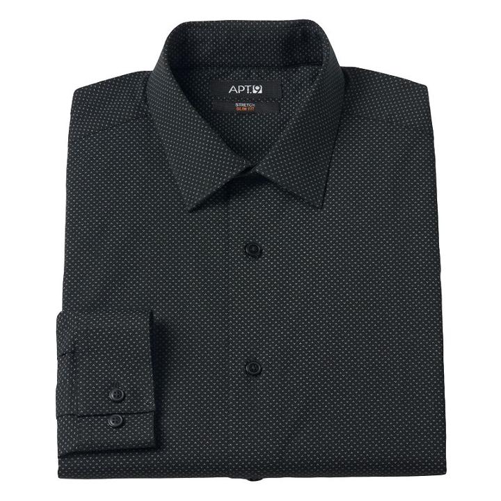 Men's Apt. 9 Slim-fit Patterned Dress Shirt, Size: 15.5-32/33, Black