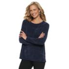 Women's Dana Buchman Scoopneck Chenille Sweater, Size: Xl, Blue (navy)