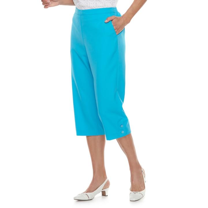 Petite Alfred Dunner Studio Button Hem Capris, Women's, Size: 12 Petite, Turquoise/blue (turq/aqua)