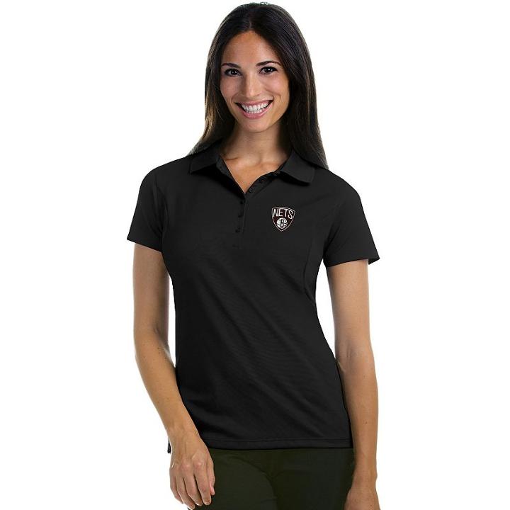 Women's Antigua Brooklyn Nets Pique Xtra-lite Polo, Size: Large, Black