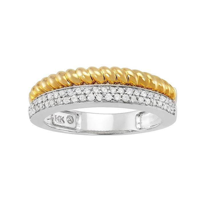 1/4 Carat T.w. Diamond 14k Gold Two Tone Twist Ring, Women's, Size: 7, White