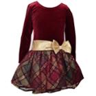Girls 4-6x Jessica Ann Long Sleeve Velvet Dress, Size: 5, Dark Red