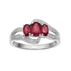 Sterling Silver Garnet & White Topaz 3-stone Bypass Ring, Women's, Size: 5, Red
