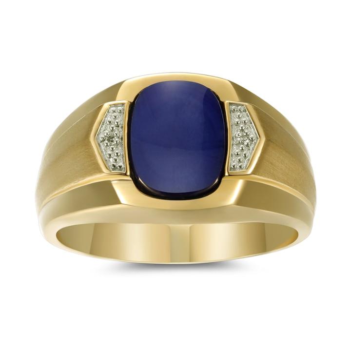 Men's 10k Gold Simulated Sapphire & Diamond Accent Cabochon Ring, Size: 10, Blue