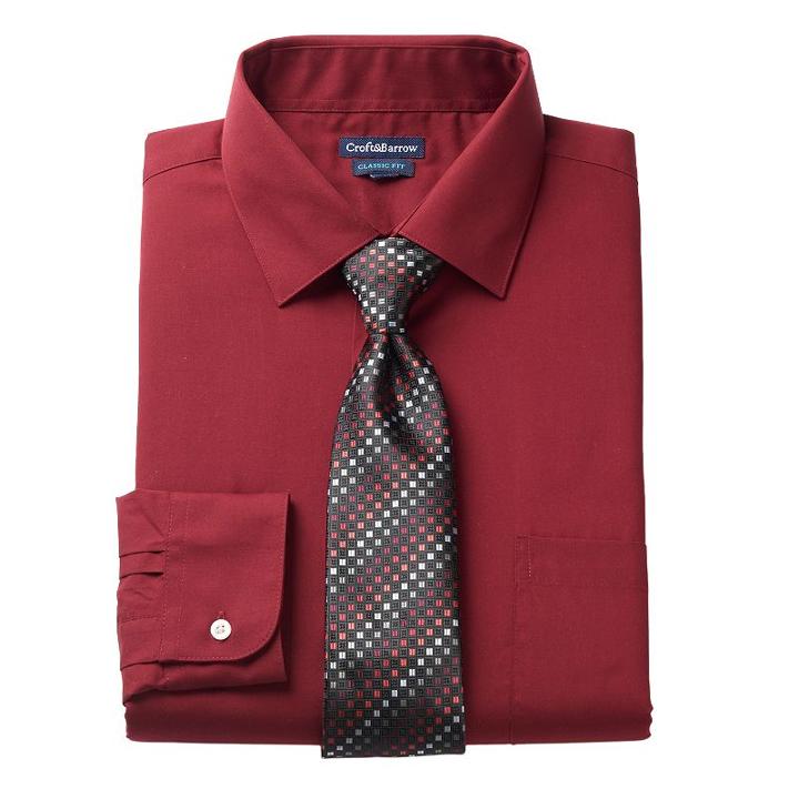Men's Croft & Barrow&reg; Classic-fit Stretch-collar Dress Shirt And Patterned Tie Boxed Set, Size: 2x-36/37, Med Pink