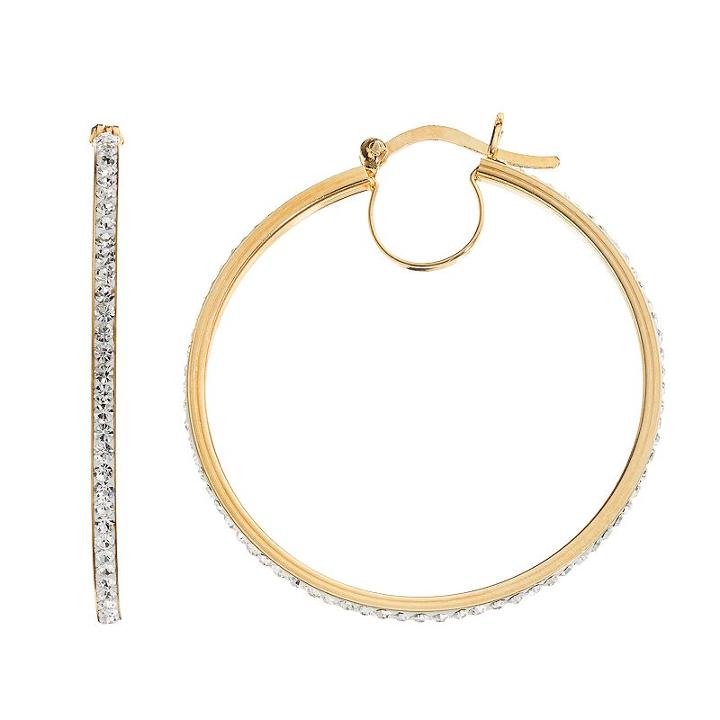 Chrystina 14k Gold Plated Crystal Hoop Earrings, Women's, White