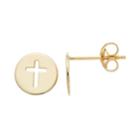 14k Gold Cross Cutout Disc Drop Earrings, Women's, Yellow