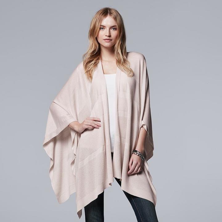 Women's Simply Vera Vera Wang Ribbed Poncho, Size: L-xl, Silver