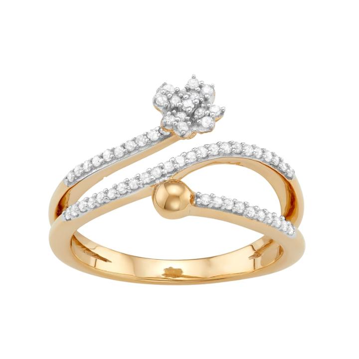 Sterling Silver 1/4 Carat T.w. Diamond Bypass Flower Ring, Women's, Size: 7, White