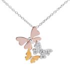 Hallmark Tri-tone Sterling Silver Cubic Zirconia Butterfly Pendant, Women's, Size: 18, White