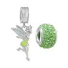 Disney Crystal Sterling Silver Tinkerbell Charm And Bead Set, Women's, Green