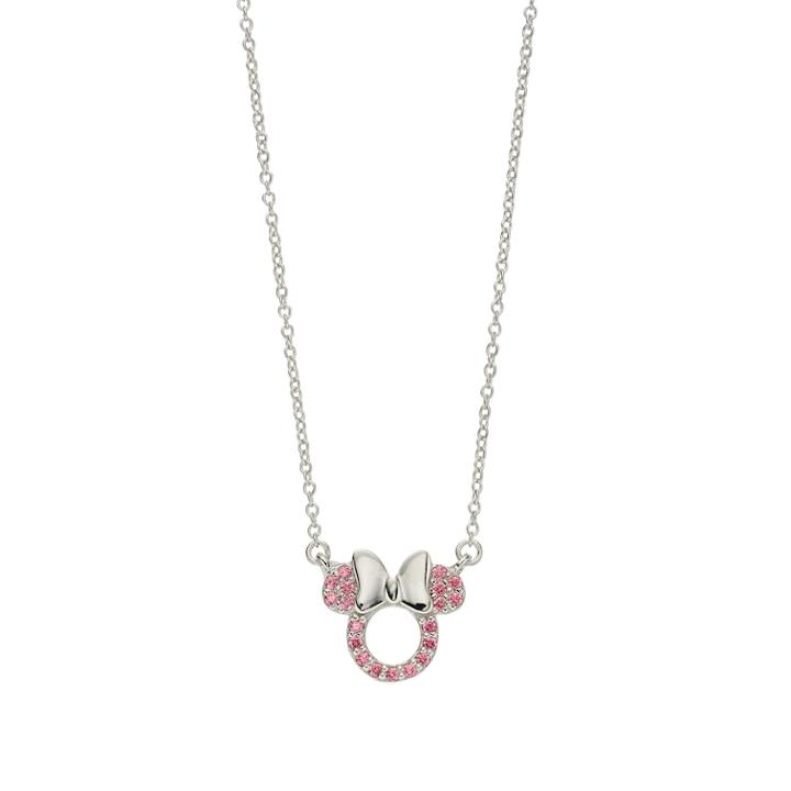 Disney Minnie Mouse Sterling Silver Cubic Zirconia Necklace, Women's, Size: 16, Pink