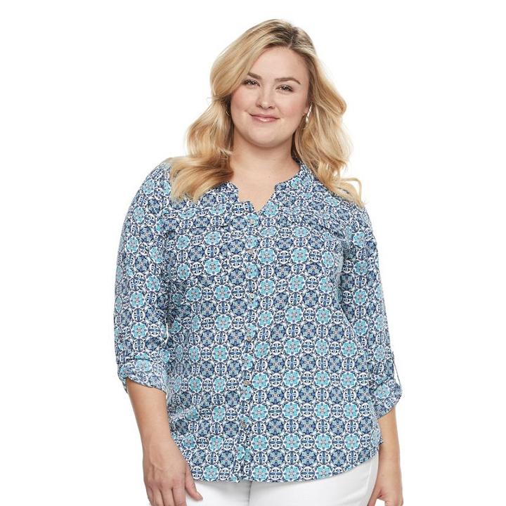 Plus Size Croft & Barrow&reg; Crepe Button-down Shirt, Women's, Size: 2xl, Turquoise/blue (turq/aqua)