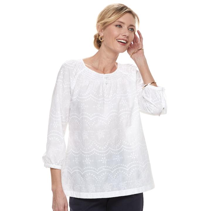 Women's Croft & Barrow&reg; Smocked Peasant Top, Size: Xxl, Natural