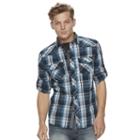 Men's Rock & Republic Plaid Button-down Shirt, Size: Small, Dark Blue