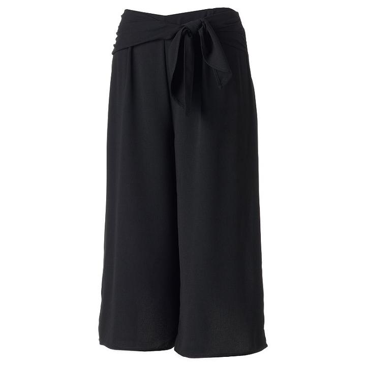 Juniors' Love, Fire Tie Front Gaucho Pants, Girl's, Size: Small, Black