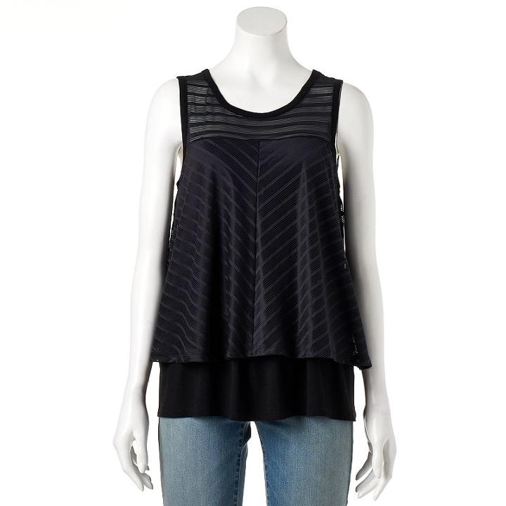 Women's Apt. 9&reg; Shadow-stripe Popover Top, Size: Small, Black