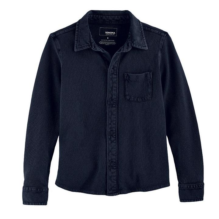 Boys 4-7x Sonoma Goods For Life&trade; Pique Button Down Shirt, Size: 7, Blue (navy)