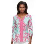 Women's Caribbean Joe Coral Reef Splitneck Top, Size: Medium, Turquoise/blue (turq/aqua)
