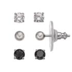 Primrose Sterling Silver White & Black Cubic Zirconia Ball Stud Earring Set, Women's, Grey