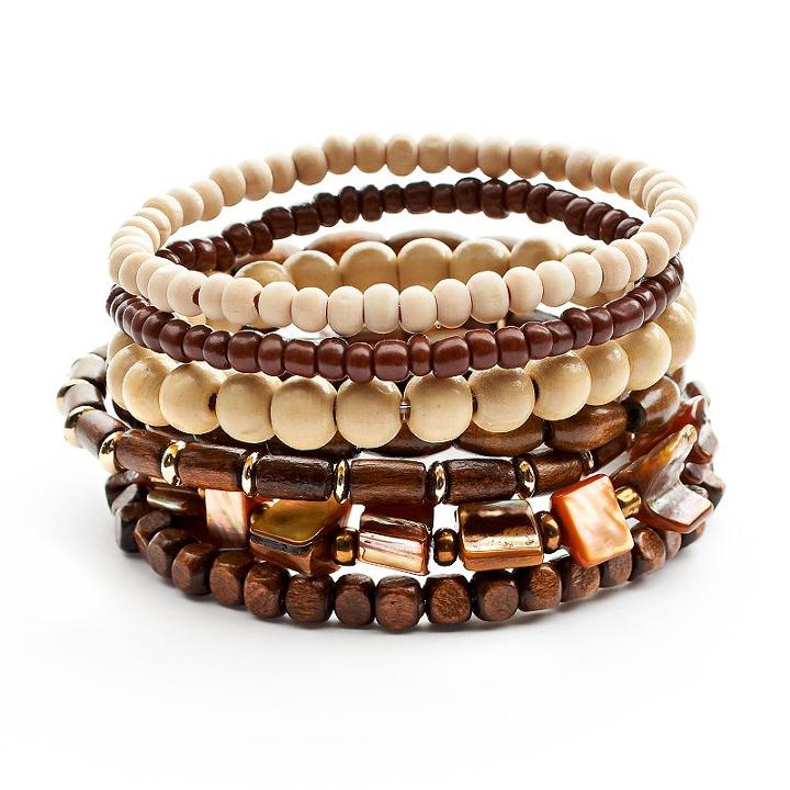 Mudd&reg; Two Tone Wood Bead Stretch Bracelet Set, Women's, Brown