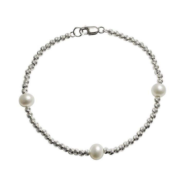 Sterling Silver Freshwater Cultured Pearl Beaded Station Bracelet, Women's, Size: 7.50, White